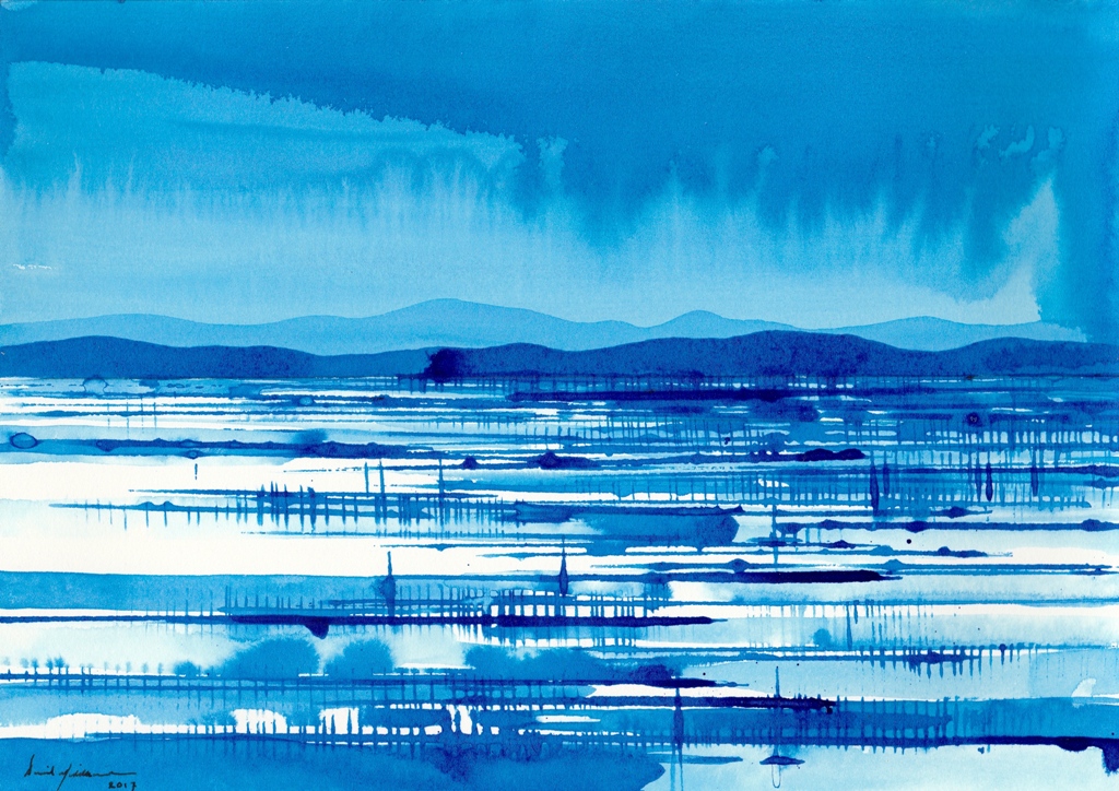 Blue Flood Plain, ink on paper 21x30cm